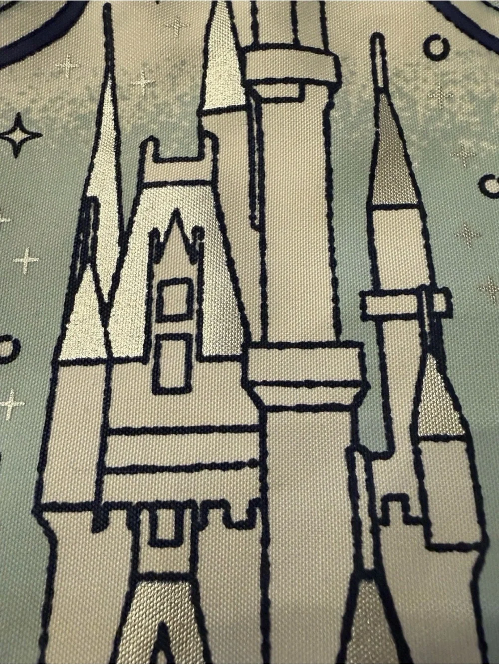Cute 2018 WALT DISNEY WORLD Large Drawstring Backpack Blue Silver White metallic